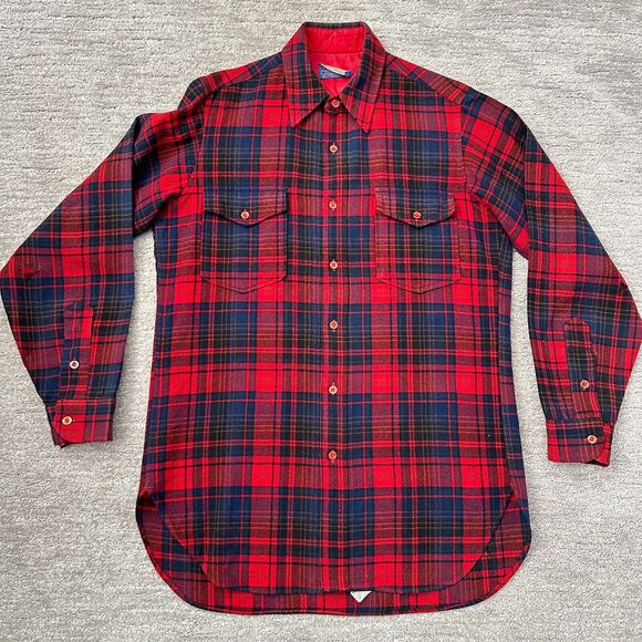 Pendleton Other - VTG Pendleton Field Shirt Mens 15.5 Red Blue Plaid 100% Wool USA Flannel READ